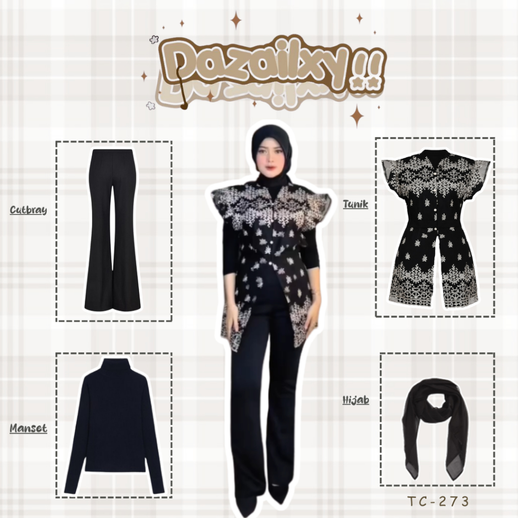 Kondangan Stylish  Outfit Setelan Remaja Kekinian Tunik Kebaya + Inner Dress + Hijab SET TC-273