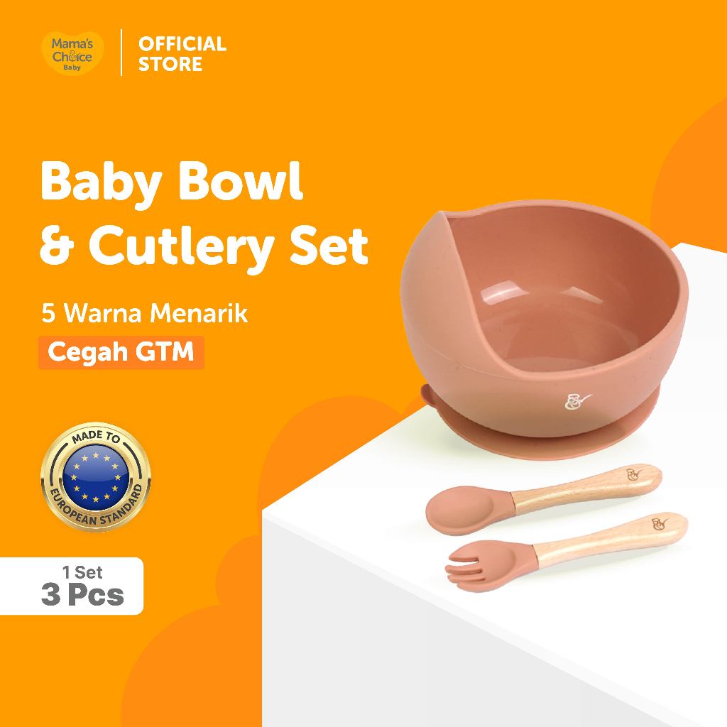 Mangkok Bayi dan Sendok Silikon Bayi - Mama's Choice Silicone Baby Bowl & Cutlery Set (Anti Tumpah, 