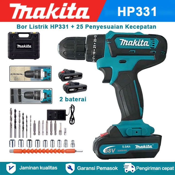 Bor Listrik MAKITA HP331 Bor Listrik Obeng Bor Impact Set Alat Pengeboran Multifungsi Rumah Tangga