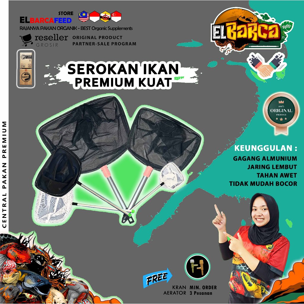 SEROKAN IKAN SEROKAN BESAR sair ikan gagang almunium jaring lebih kuat 10-40 cm Original