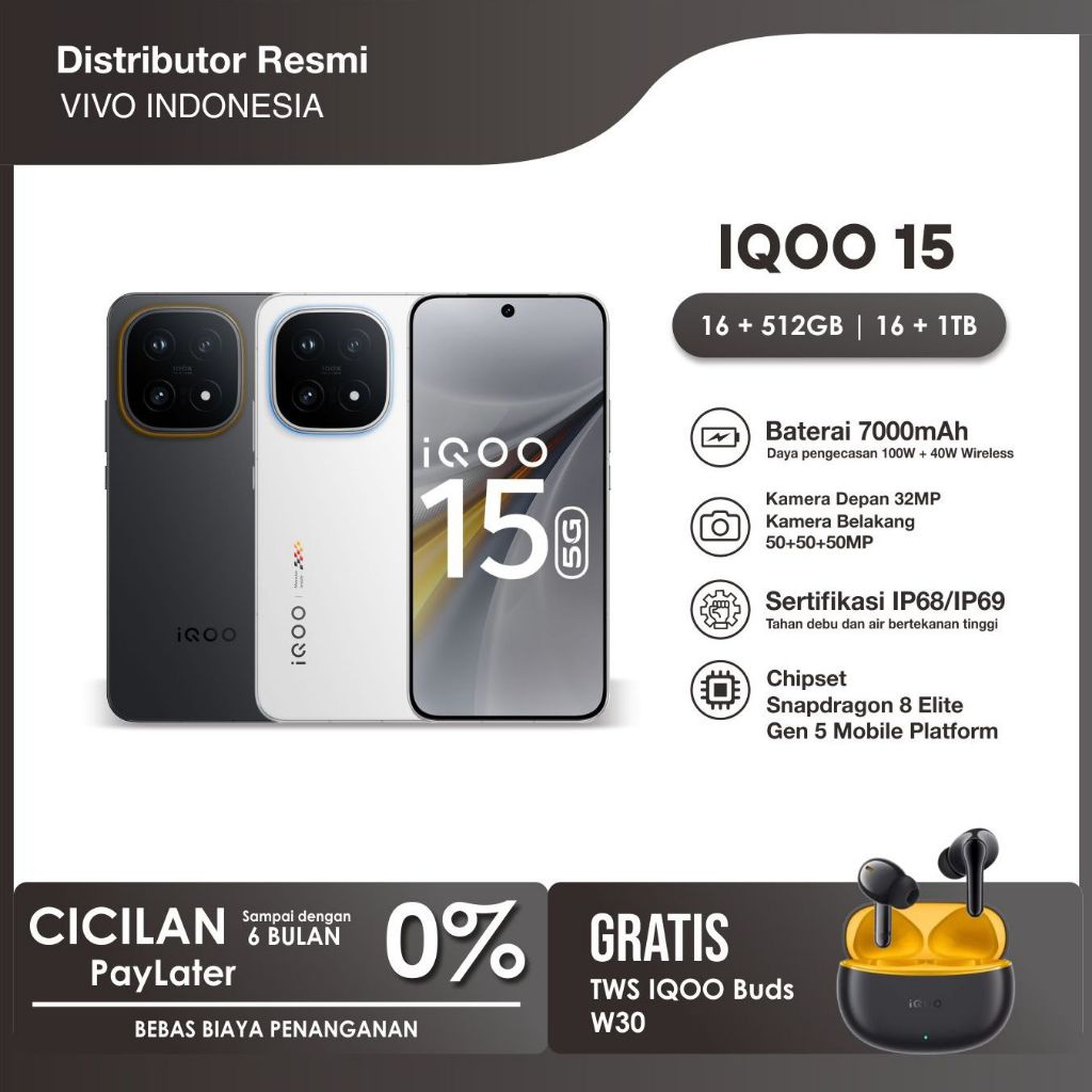 [NEW LAUNCH] vivo iQOO 15 RAM (16GB/1TB) -  BNIB Garansi Resmi Extended RAM Terbaru 2025 Prosesor Sn