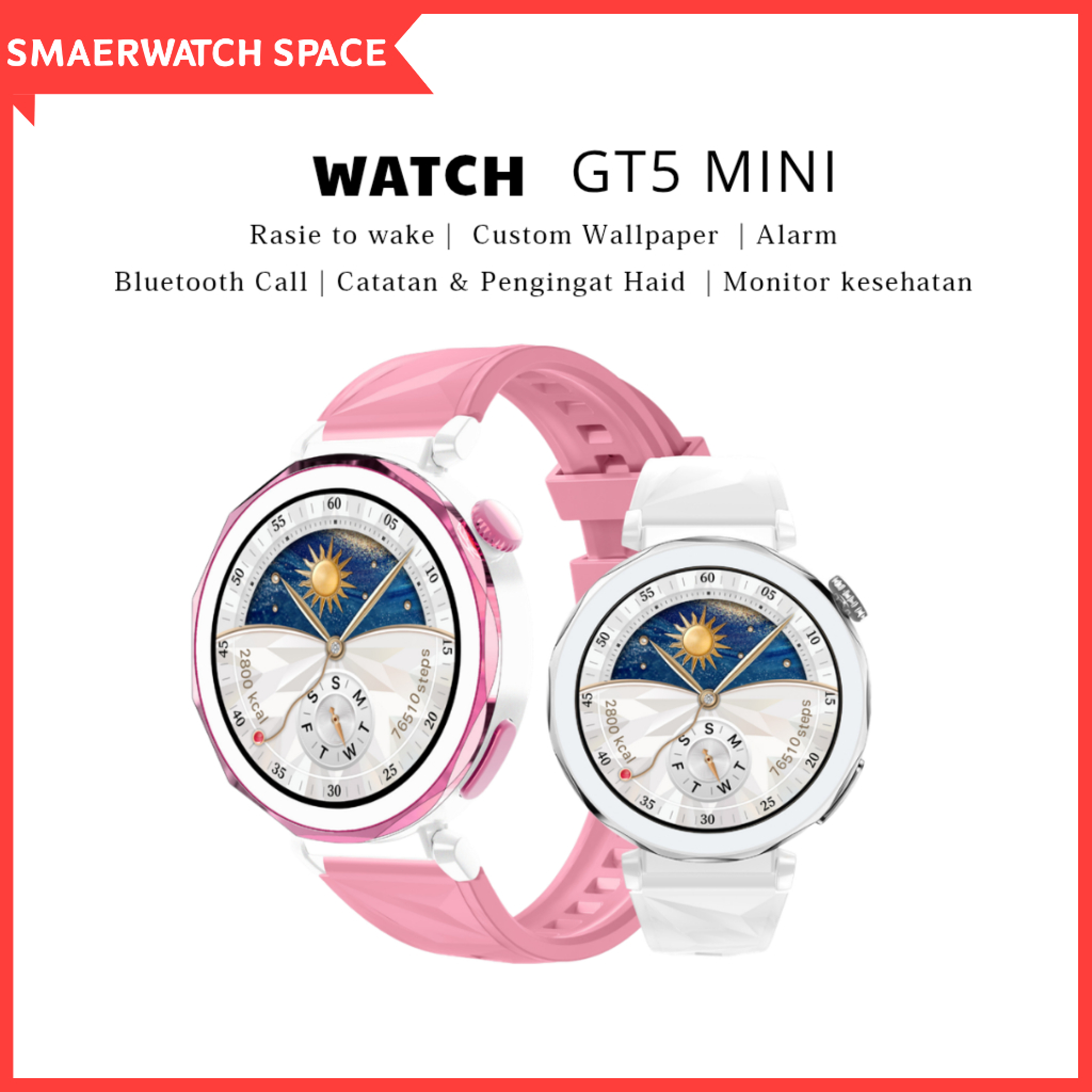 PulsarFit Jam tangan pintar wanita  GT5 Mini   Smartwatch  Layar AMOLED HD dengan Wallpaper khusus K