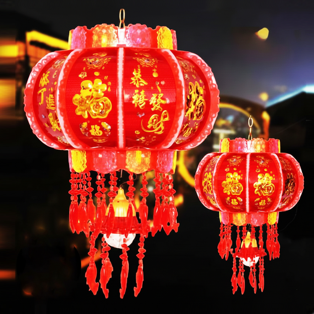 Lampion Lampu Imlek Premium Putar LED Proyeksi 360 Derajat Lampu Lampion Kristal Elektrik Lampu Gant