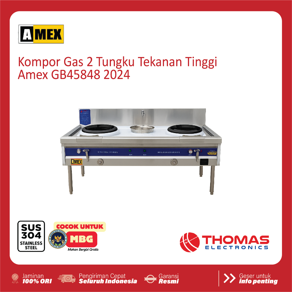 Kompor 2 Tungku Tekanan Tinggi High Pressure Stove Amex GB45848 GB 45848 2024 Original Untuk MBG Mak