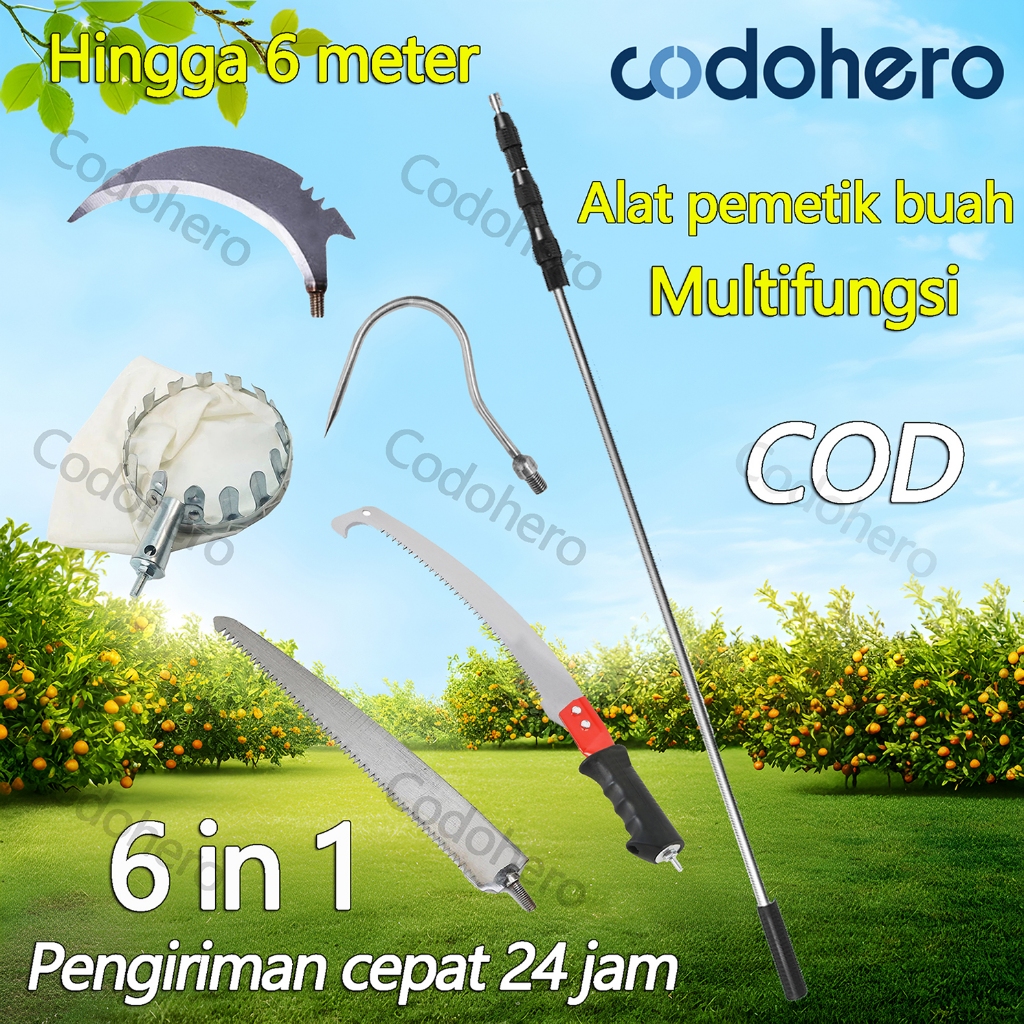 Codohero 6M Alat Pemetik Buah Multifungsi Alat Berkebun Pemetik Buah Tongkat Pemetik Buah Alat Pemet