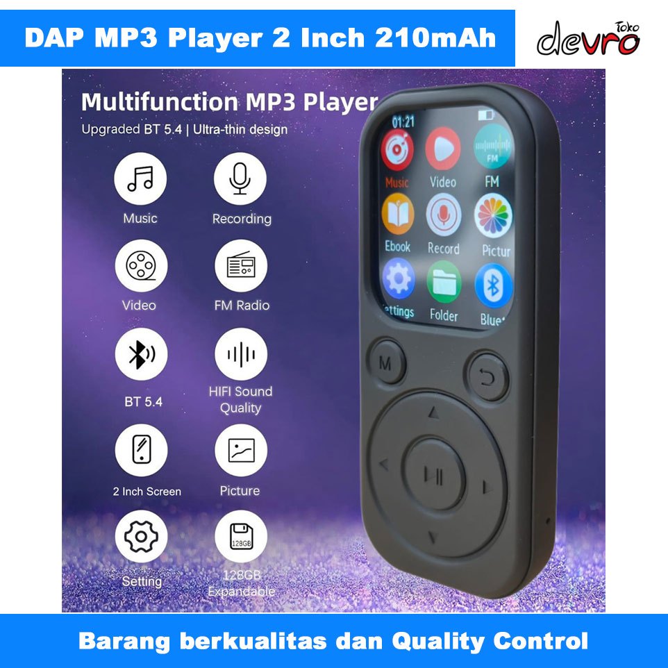 MP3 Player DAP Digital Audio Player HiFi Bluetooth MP4 2 Inch 210mAh - Yoidesu SD-09