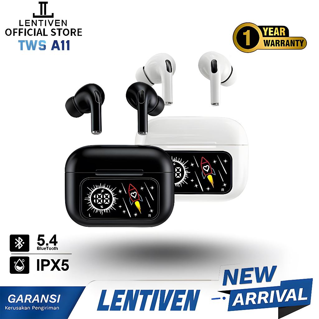 LENTIVEN TWS Earphone Headset Bluetooth V5.4 Smart Screen Active Noise Reduction ANC/ENC A99