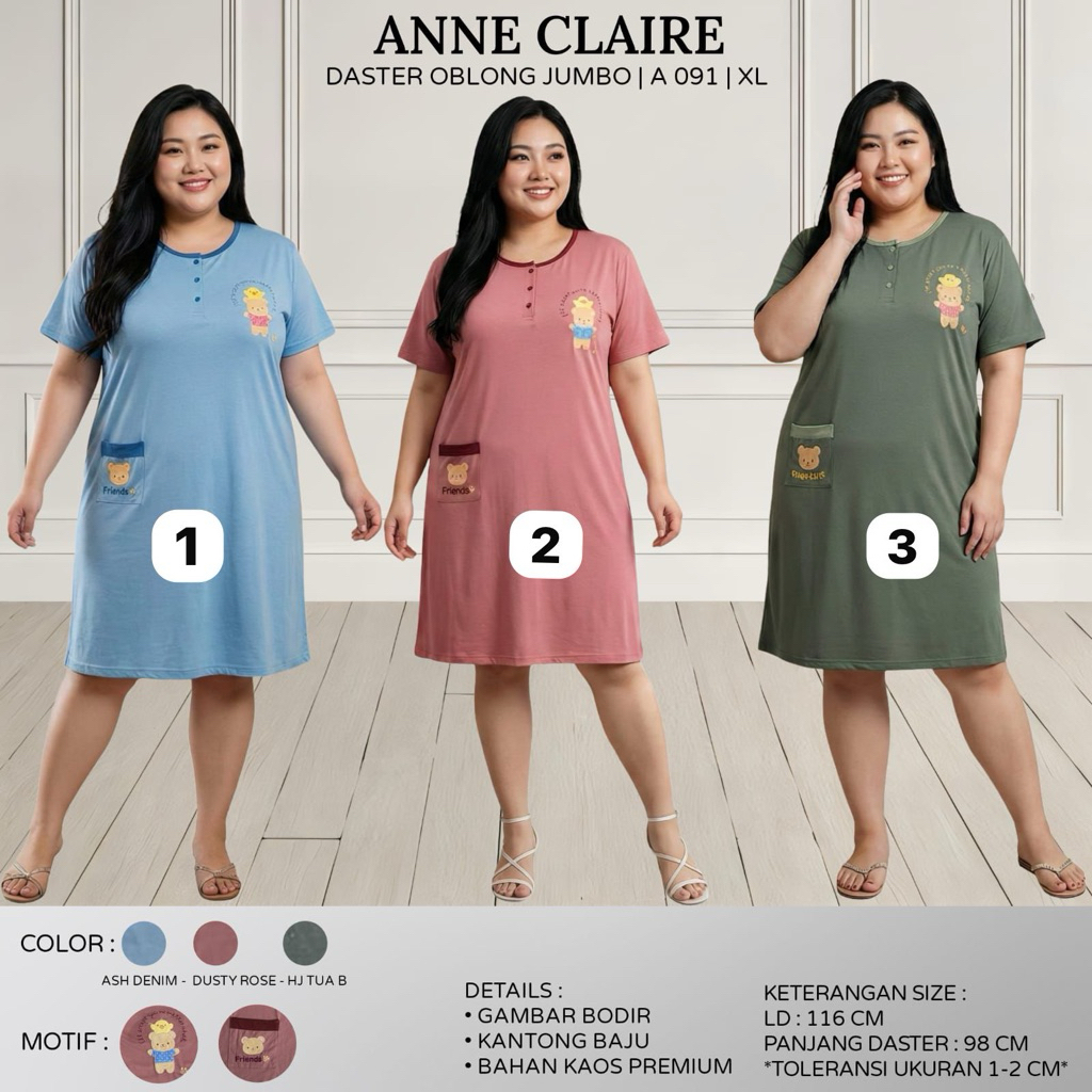 Baju Tidur Jumbo XL | Baju Tidur Wanita | Daster Lengan Pendek | Daster Jumbo | Daster XL ANNE CLAIR