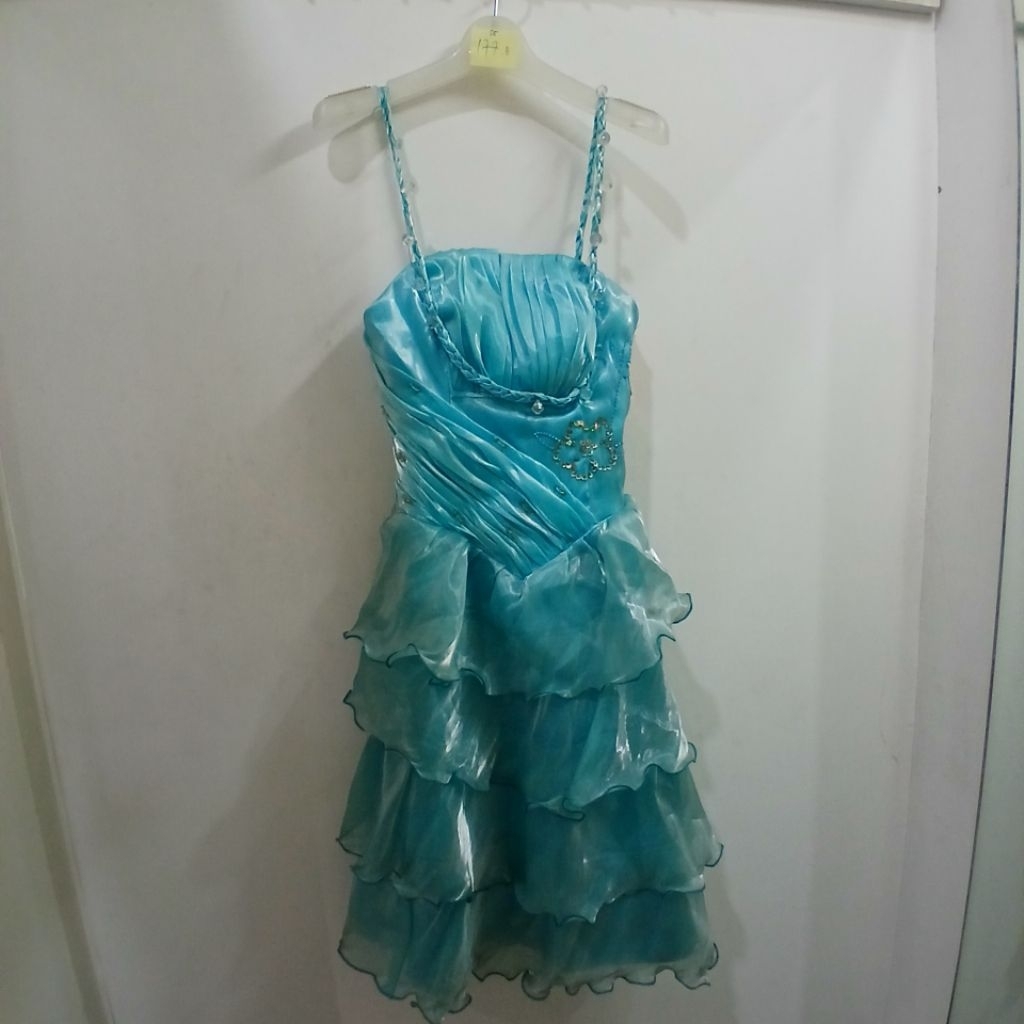 DS 177 P DRESS PESTA WANITA BIRU LAUT MUTIARA