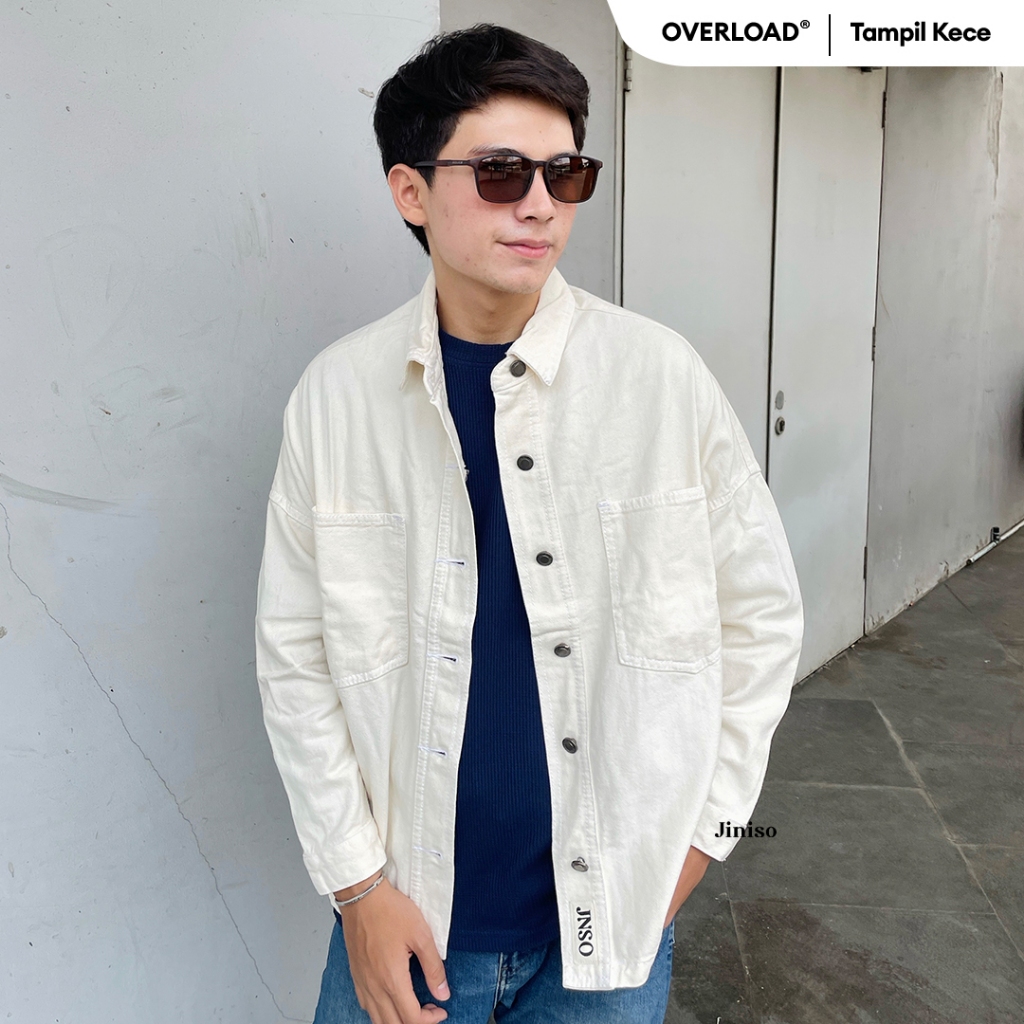 JINISO - Denim Pria Button Jaket Jeans Oversize Khaki