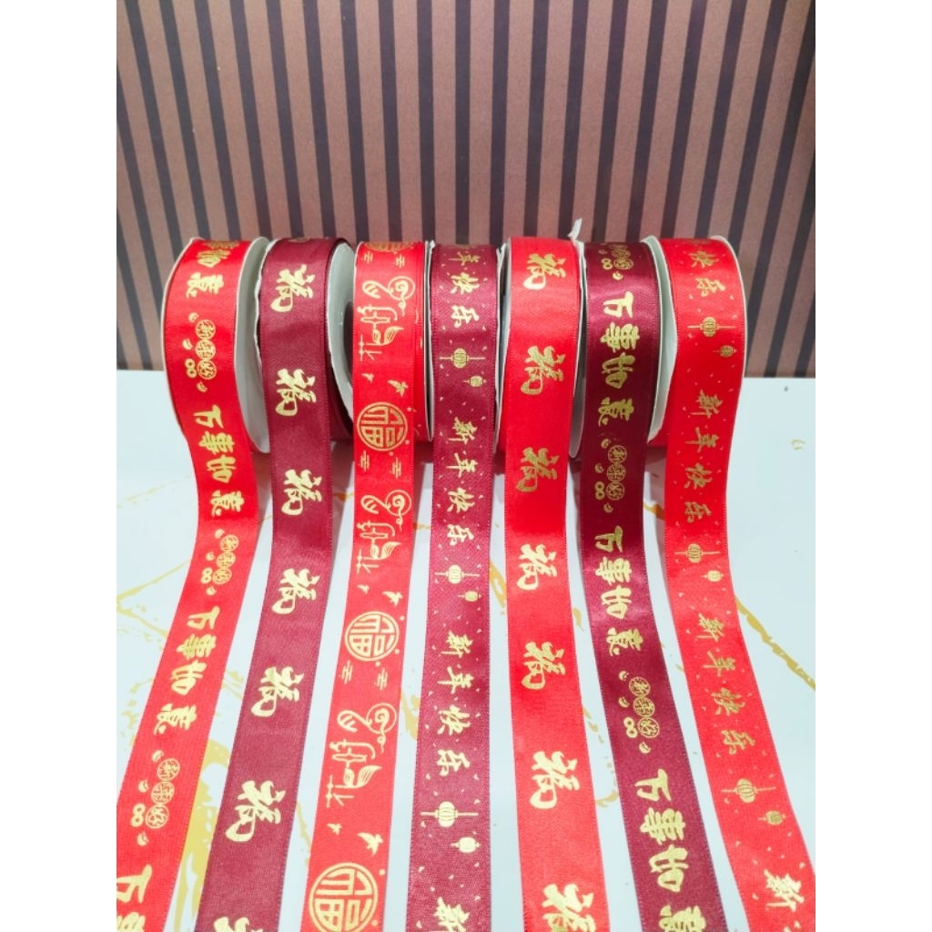 Pita Kado Imlek Premium Bahan Satin Pita Imlek 22 Meter Pita Motif