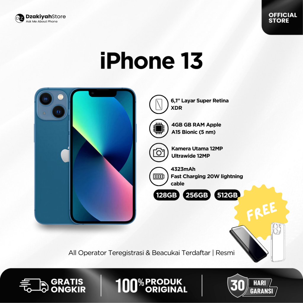 [Dzakiyah Store] iPhone 13 Secondhand Bergaransi Kualitas Teruji Resmi Fullset 64GB 128GB 256GB 512G