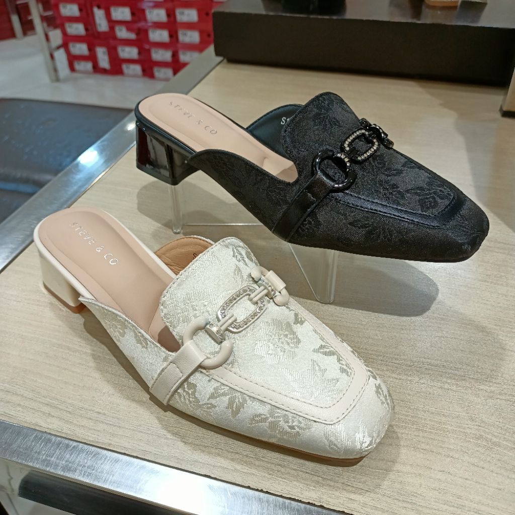 sepatu wanita selop/mules pesta heels 3cm STEVE&CO ori