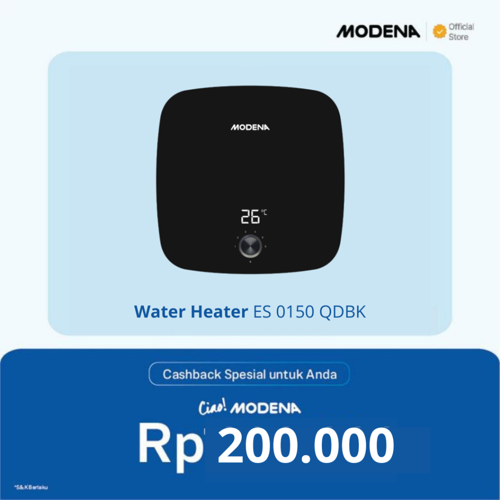 Modena ES 0150 QDBK Water Heater Listrik Pemanas Air 15 Liter Black Onyx