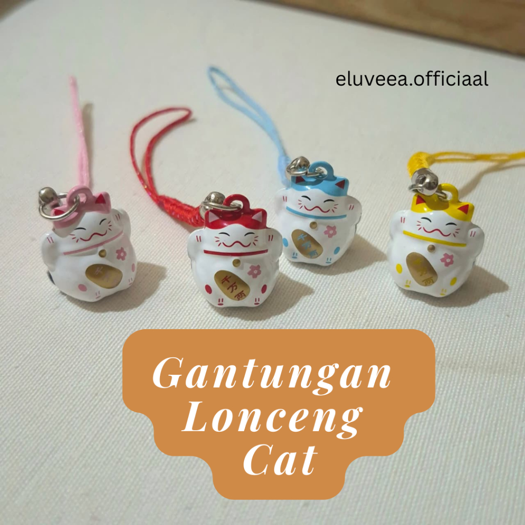 Eluveea - Gantungan Kunci handphone lucky cat | Gantungan Kunci lonceng cat | Gantungan kunci cat ho