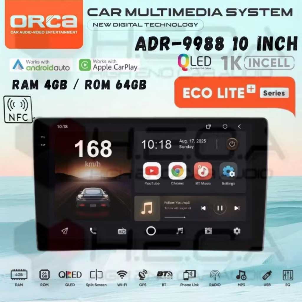 ORCA Eco Lite+ NFC Series 4/64 GB 10" inch Android Lite Plus ADR-9988 Head Unit Tape TV Mobil Lite +