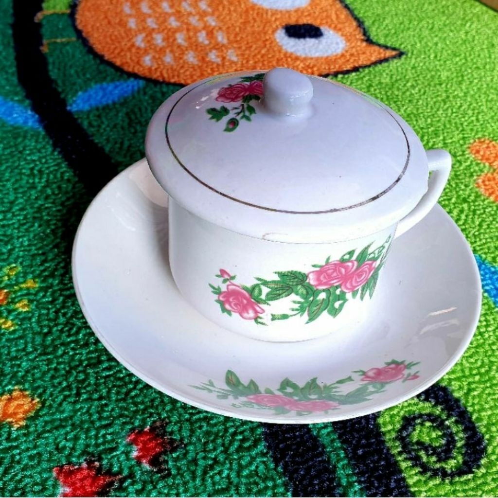 CANGKIR KOPI FREE TUTUP & LEPEK CANGKIR MOTIF BUNGA CANGKIR KLASIK CANGKIR JADUL