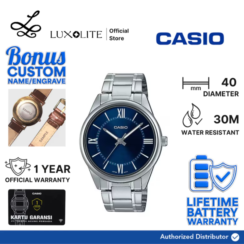 [Luxolite] CASIO Jam Tangan Pria Analog MTP-V005D-2B4UDF/MTP-V005D-2B4 Stainless Steel