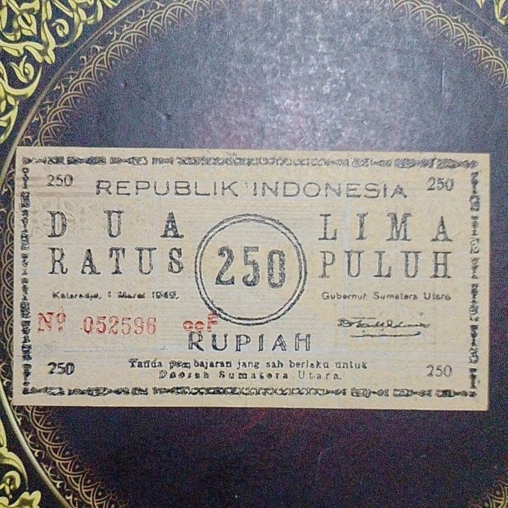Uang Orida Kutaradja 250 rupiah 1949 aunc diragukan keasliannya