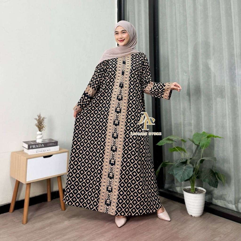Gamis Abaya Motif Lyodra Rayon Tebal Jumbo Ld 140 cm