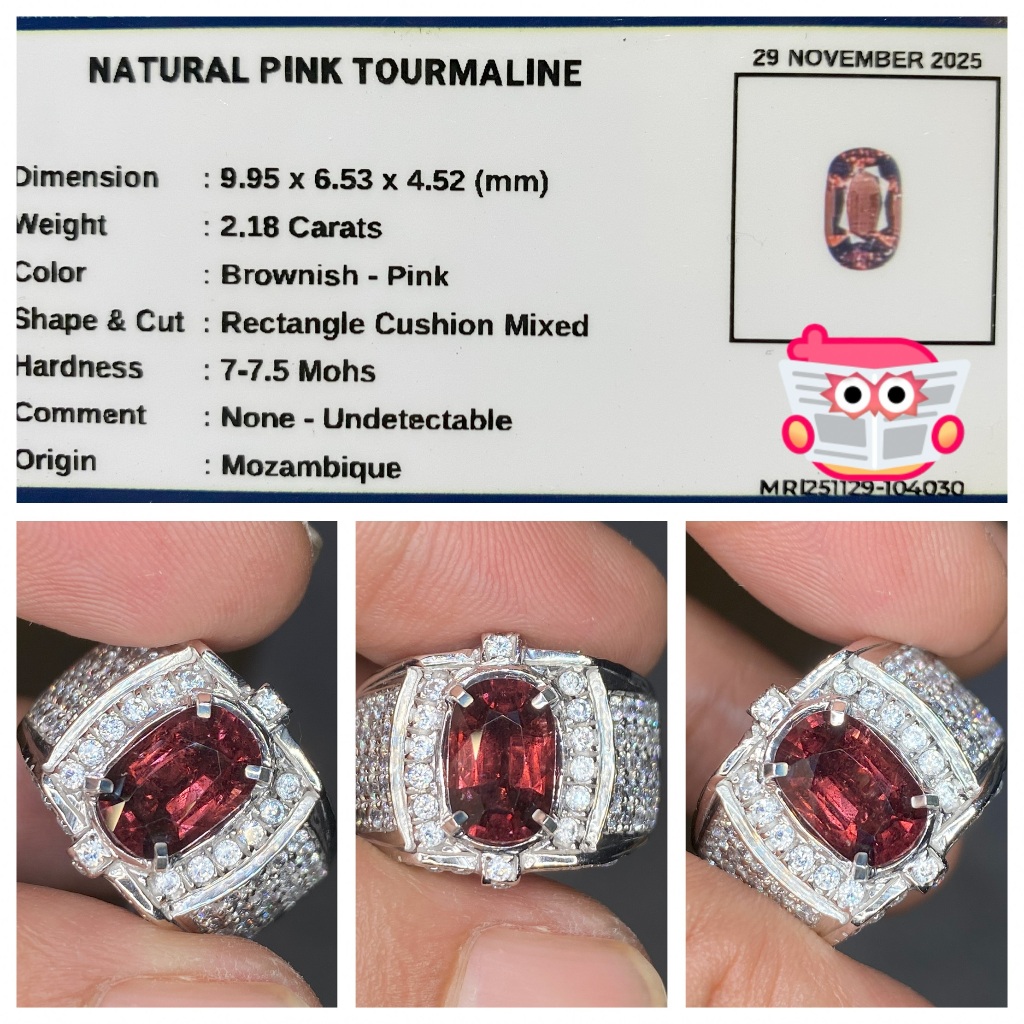 Natural 2.18ct brownish pink tourmaline ring perak