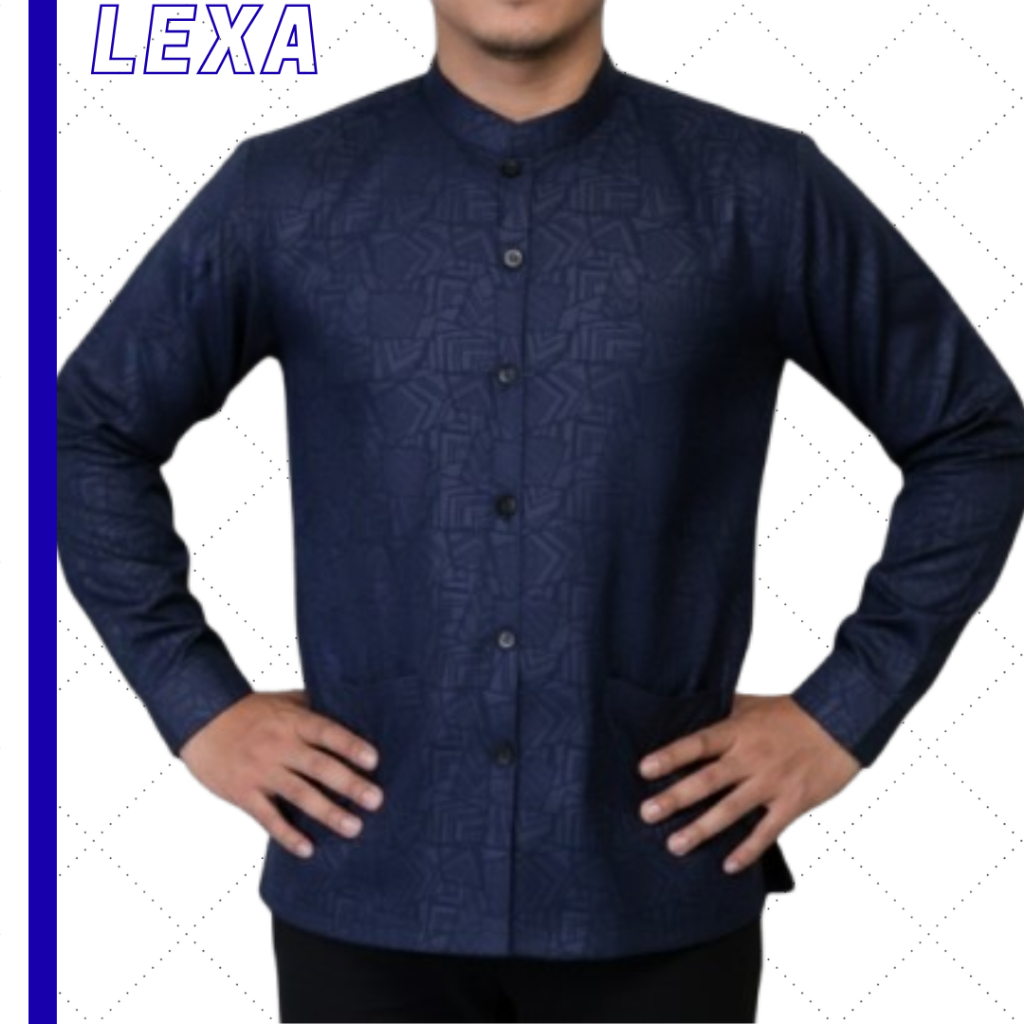 Koko Haibah Embos Wolfis Lengan Panjang Motif Etnik Bahan Ringan Hitam Putih Coksu Navy