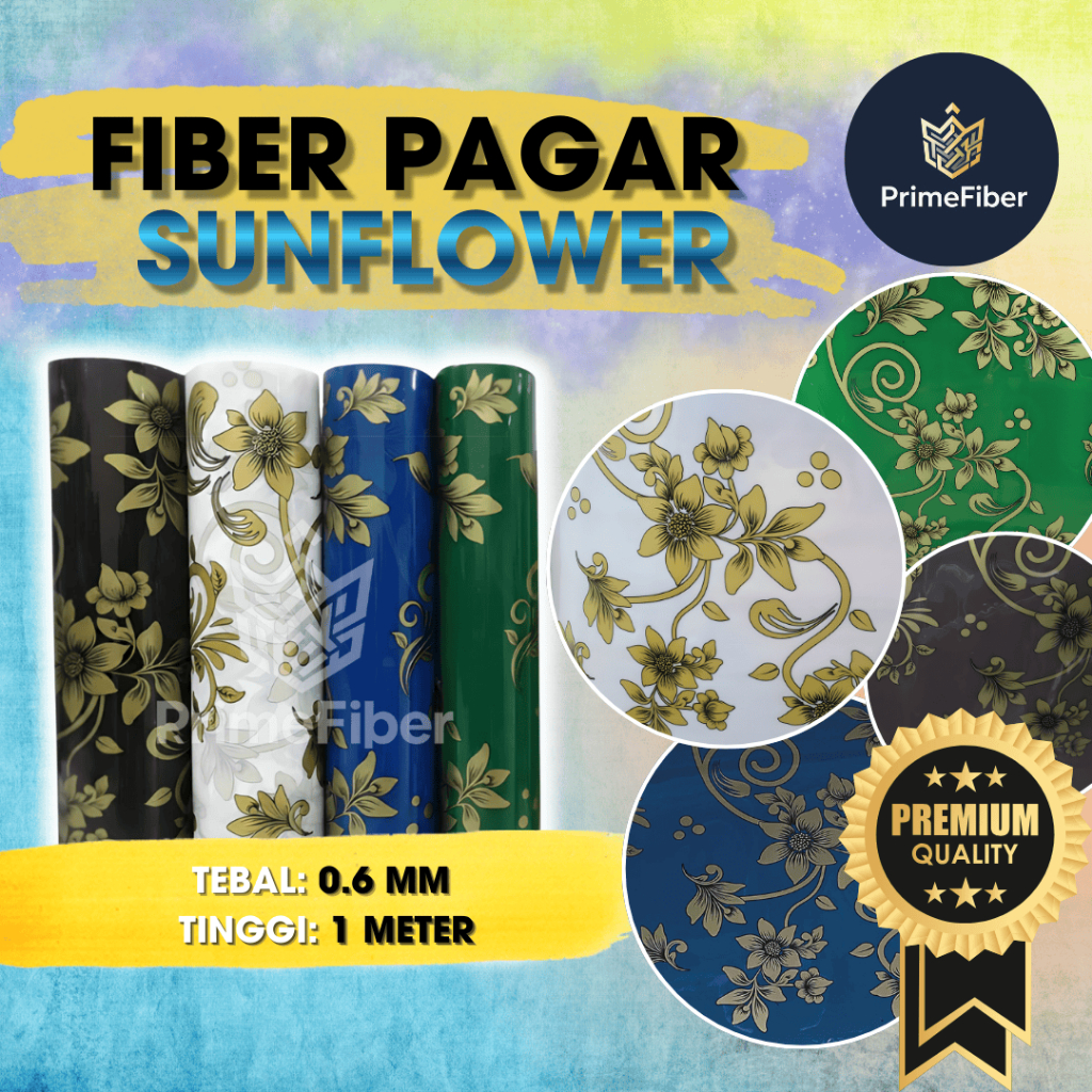 Fiber Pagar Motif Sunflower -  Ketebalan 0.6mm | 4 Warna Lengkap | Fiber Plastik Penutup Pagar Berwa