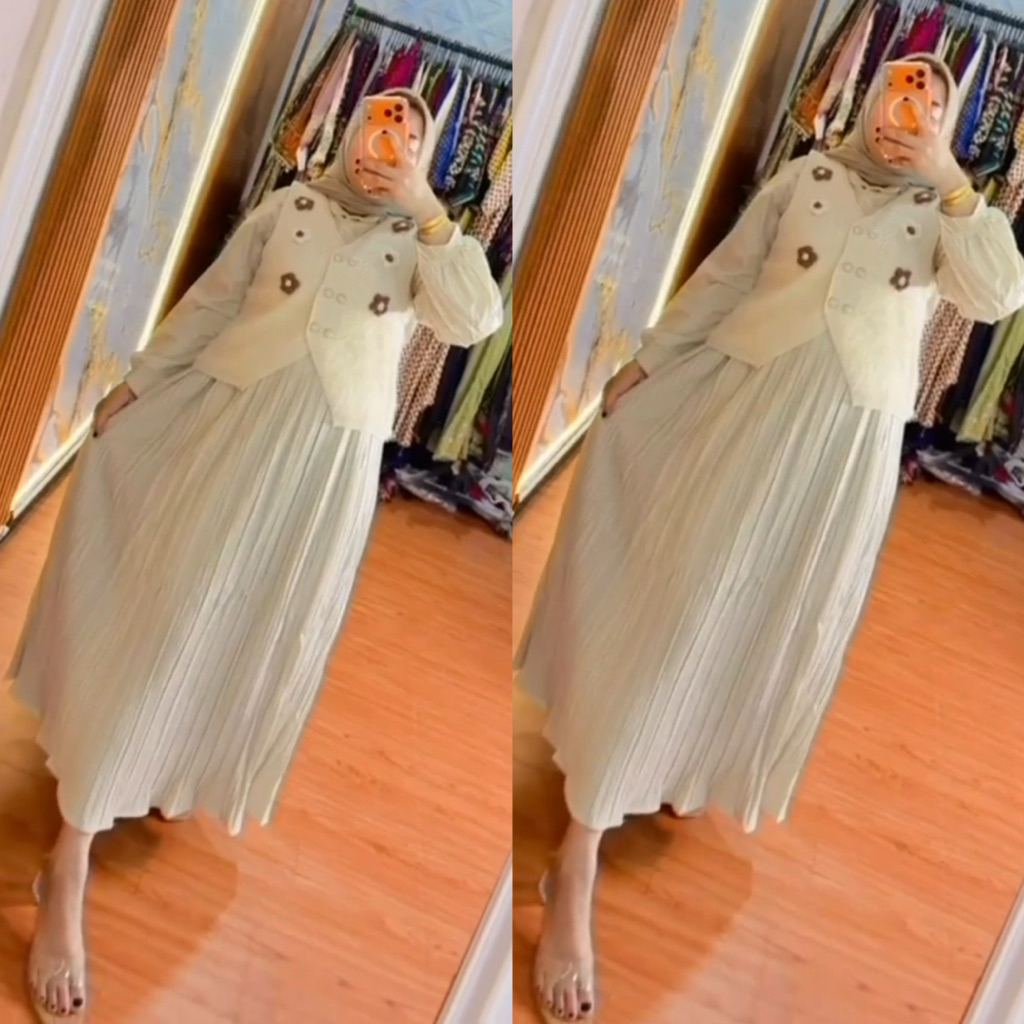 GAMIS WANITA ROMPI 2in1 rajut mix rompi Bludru kancing terbaru