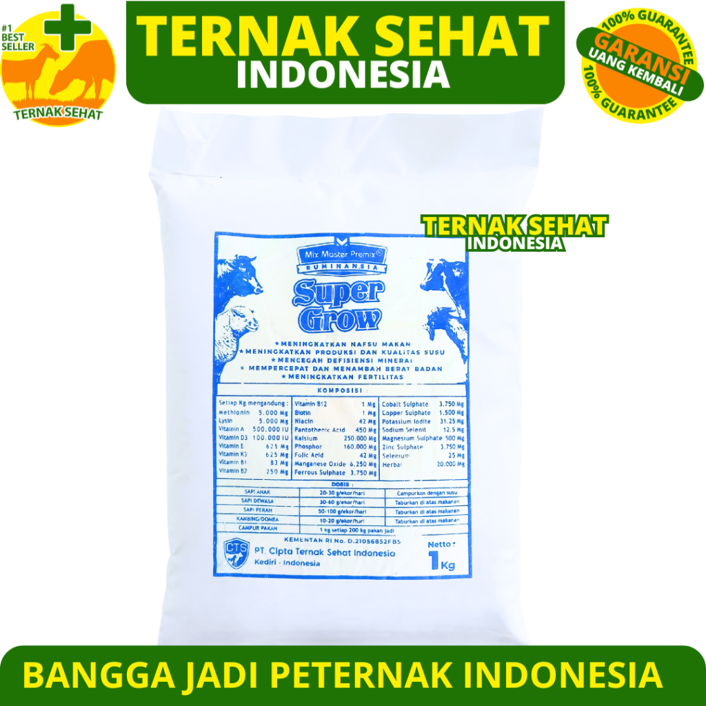 MIX MASTER PREMIX SUPER GROW 1KG - Premix Ternak Pemacu Pertumbuhan Penggemukan Sapi Kambing Kelinci