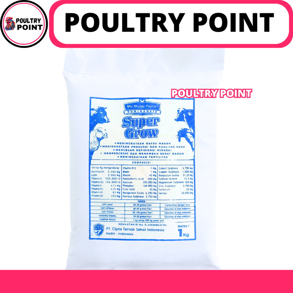 MIX MASTER PREMIX SUPER GROW 1KG - Premix Ternak Pemacu Pertumbuhan Penggemukan Sapi Kambing Kelinci