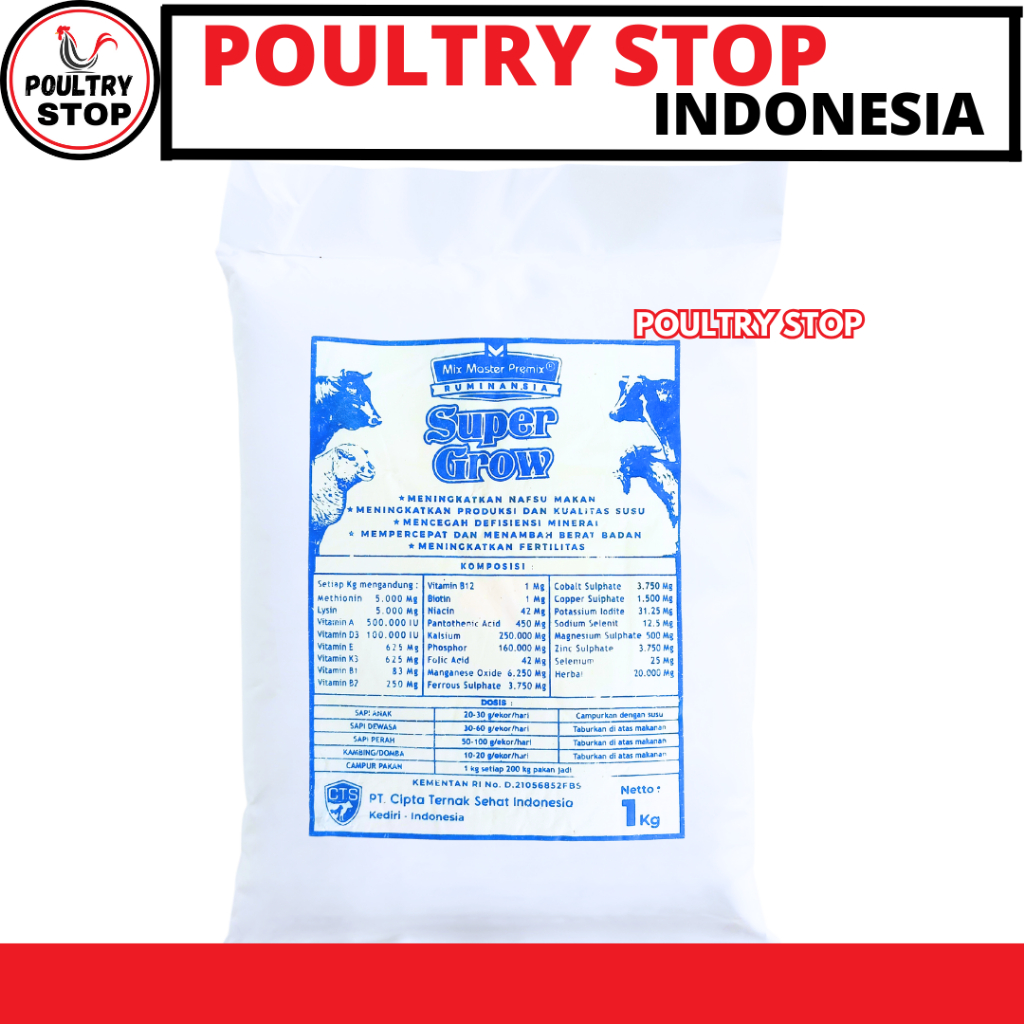 MIX MASTER PREMIX SUPER GROW 1KG - Premix Ternak Pemacu Pertumbuhan Penggemukan Sapi Kambing Kelinci
