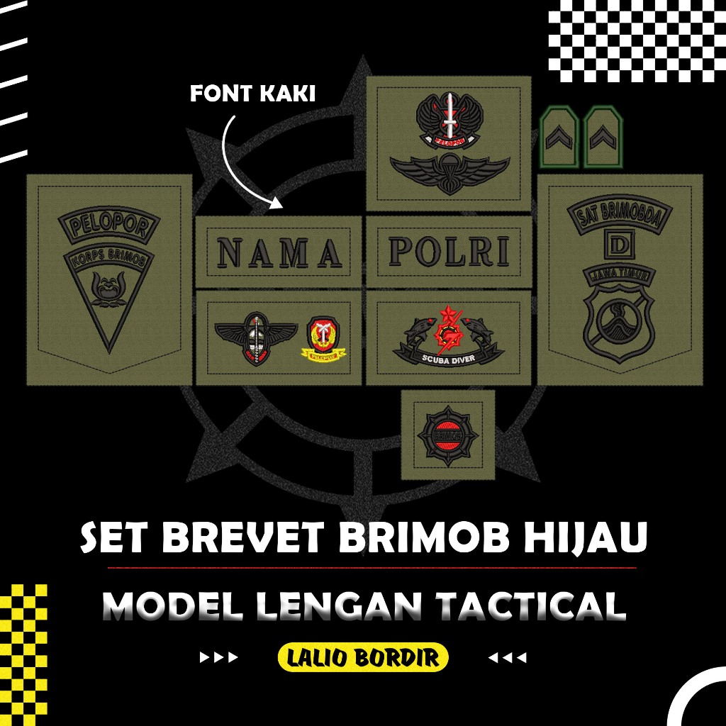 BORDIR SET BRIMOB PDL HIJAU LENGKAP TIMBUL BAHAN JATAH PEMBAGIAN TERBARU HALUS