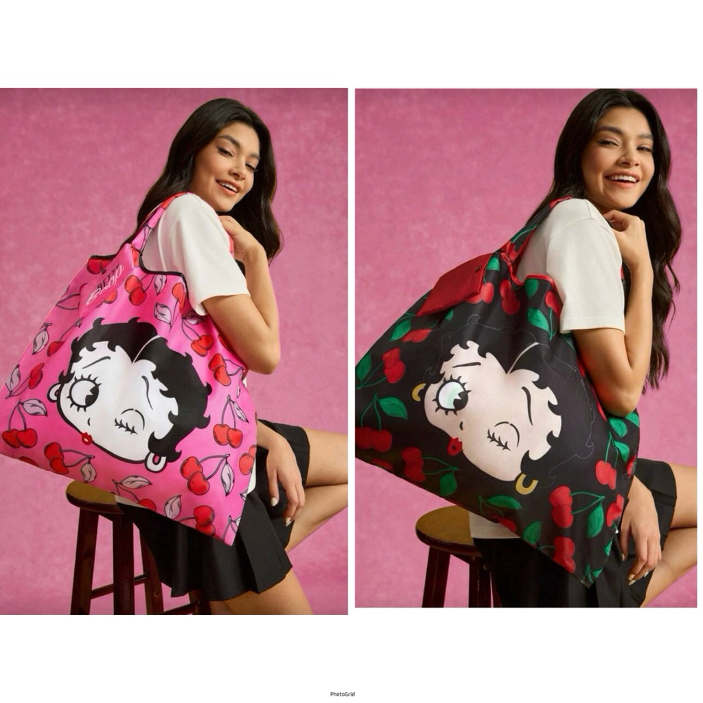 Betty Boop x SHEIN 1pc Cute Cartoon Figure Graphic Foldable Shopping Bag, Tote Bag With Detachable P