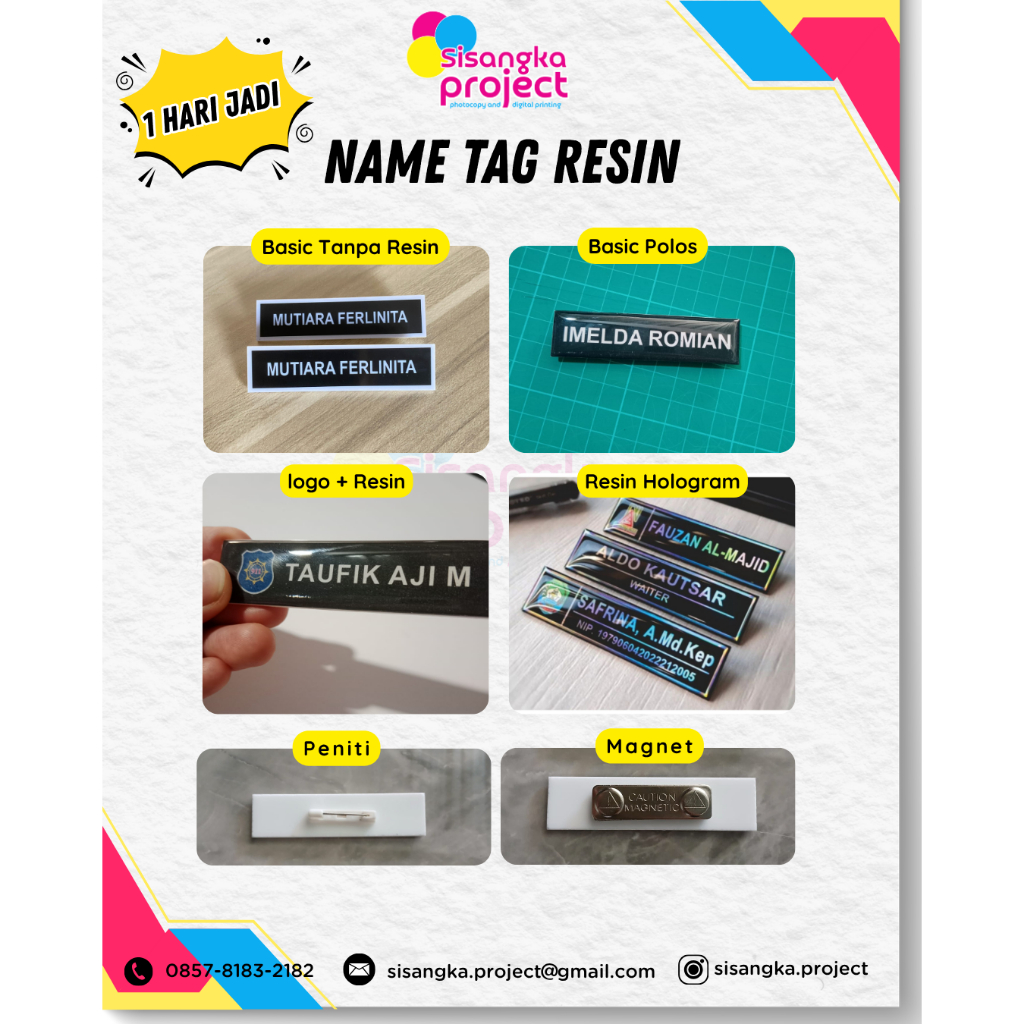 NAME TAG / NAME TAG RESIN / NAME TAG POLOS / NAME TAG HOLOGRAM / NAME TAG AKRILIK /PAPAN NAMA DADA /