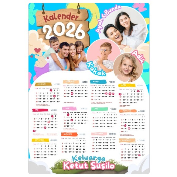 Kalender 2026 custom Foto keluarga