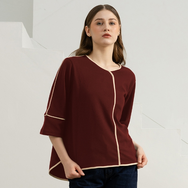 FOREVER SWEET Ophelia Contrast Line Blouse Atasan Wanita Airfeels