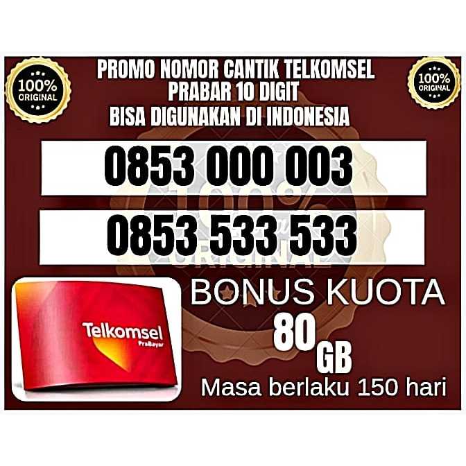 PROMO NOMNOR CANTIK TELKOMSEL PRABAYAR 10DIGIT BONUS KUOTA 300GB BISA DIGUNAKAN DI AREA INDONESIA