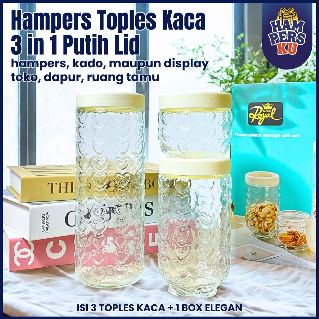 Toples Kaca 1 Set 3 Pcs Set Toples Penyimpanan Kue Lebaran Imlek Idul Fitri Stoples Kaca Tertutup Ke