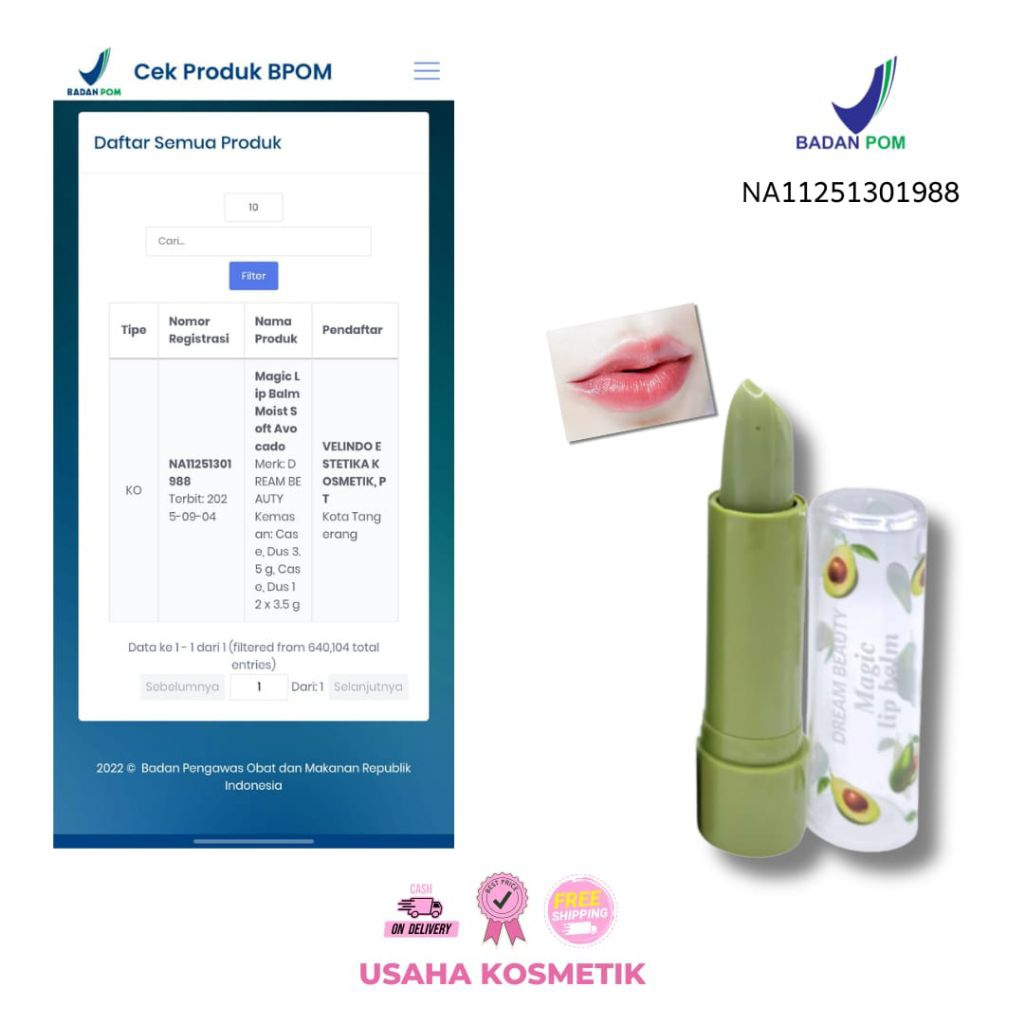 (1PCS) NEW PRODUCT LIP BALM DREAM BEAUTY AVOCADO/PEACH SODA BPOM PELEMBAB BIBIR