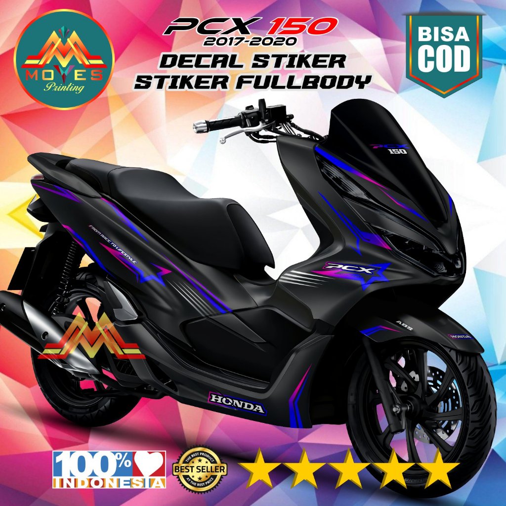 Stiker Pcx 150 2017-2020 full body decal stiker pcx 150 hitam list warna motif bintang