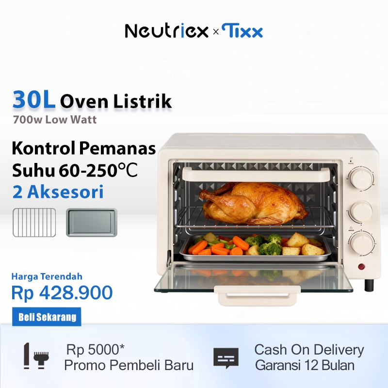TIXX  Oven Listrik 30L Low Watt 700W Multifungsi Kapasitas Besar Kue Digital Timer