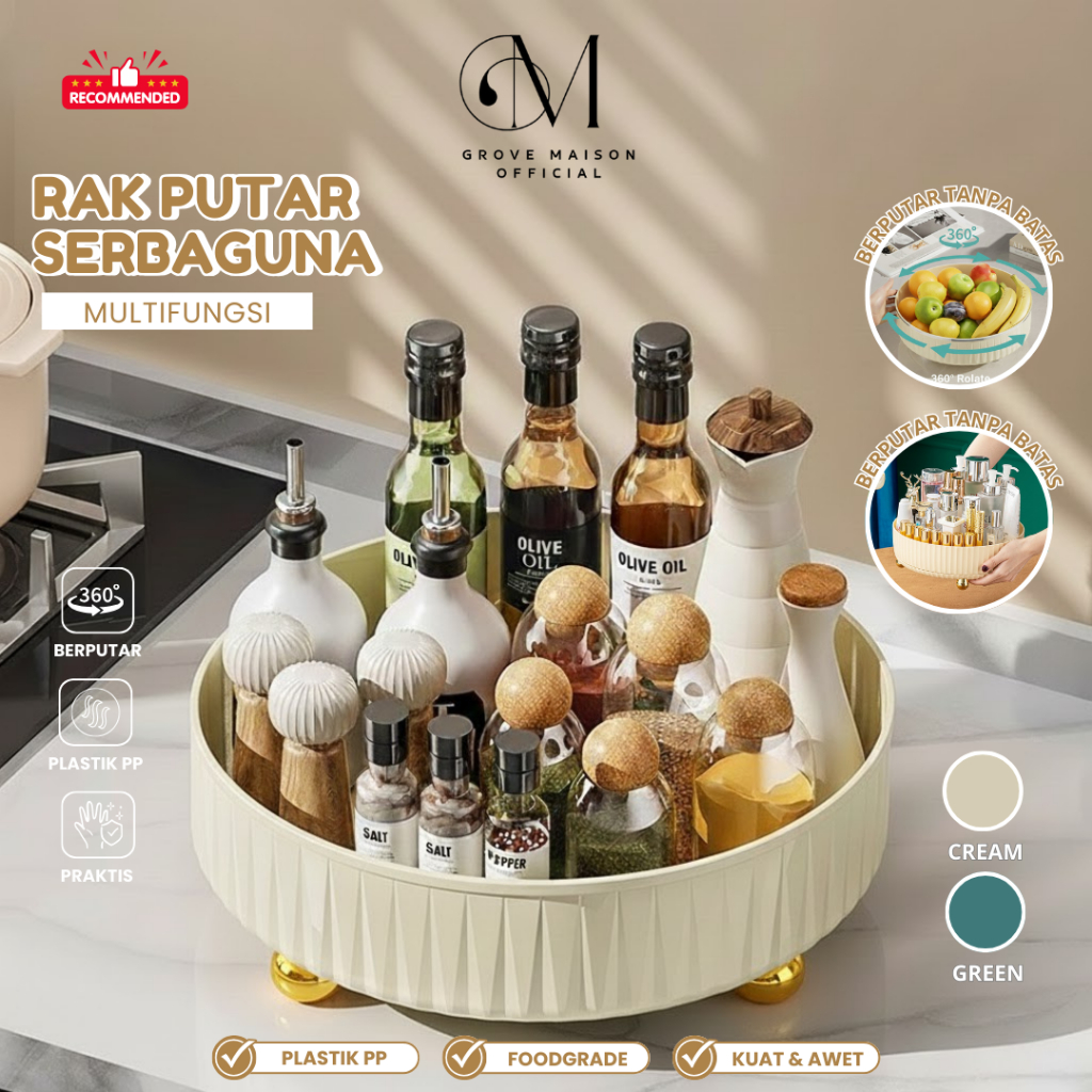 Grove Maison Rak Putar Bumbu Dapur Estetik 360 Derajat | Tray Penyimpanan Meja Minimalis