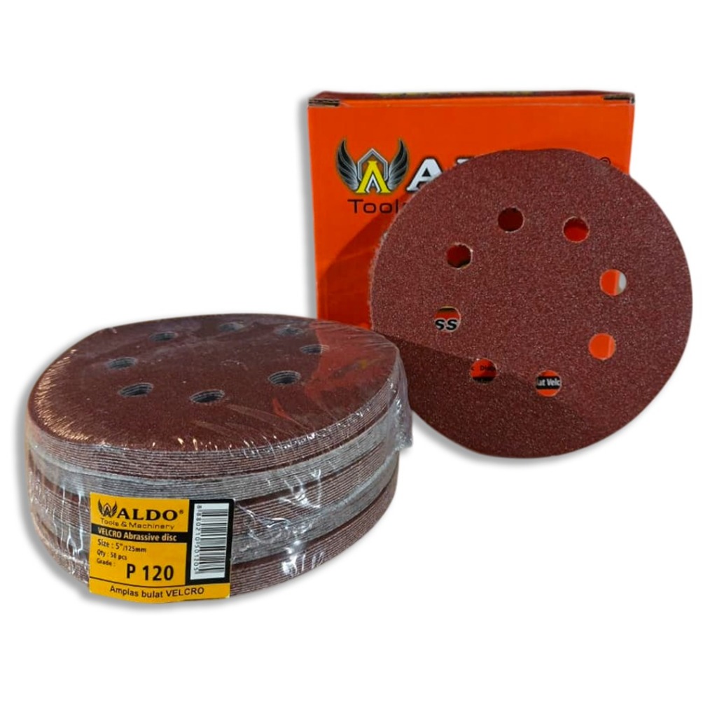 Amplas Bulat 5" Velcro Tempel 5 In 125 mm 8 Lubang ALDO ECERAN