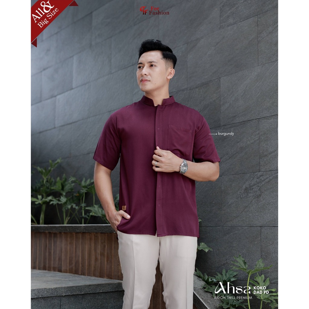 Ahsa Koko Atasan Kemeja Koko Pria Lengan Pendek Kemeja Basic Polos Fee Fashion