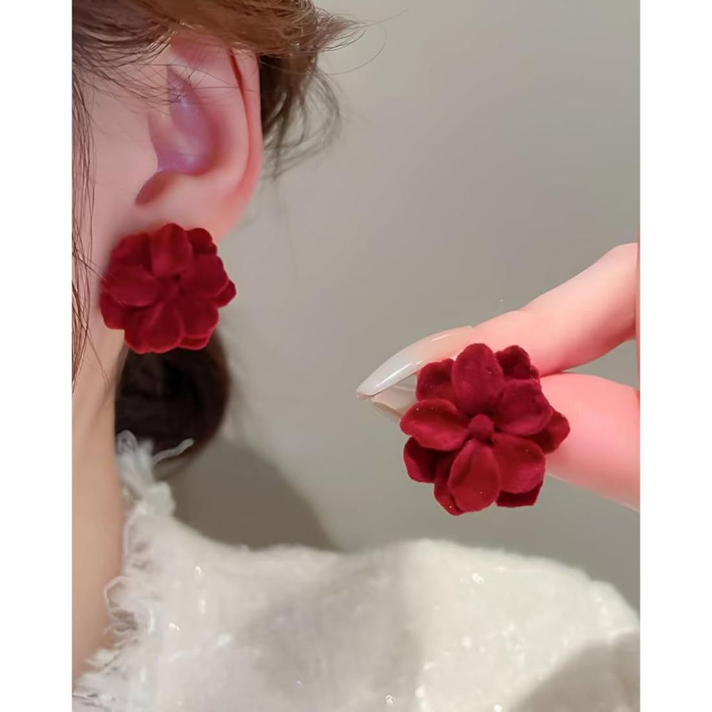 RCS - Anting bunga merah aksesoris natal imlek anting desain bunga kode ATB22