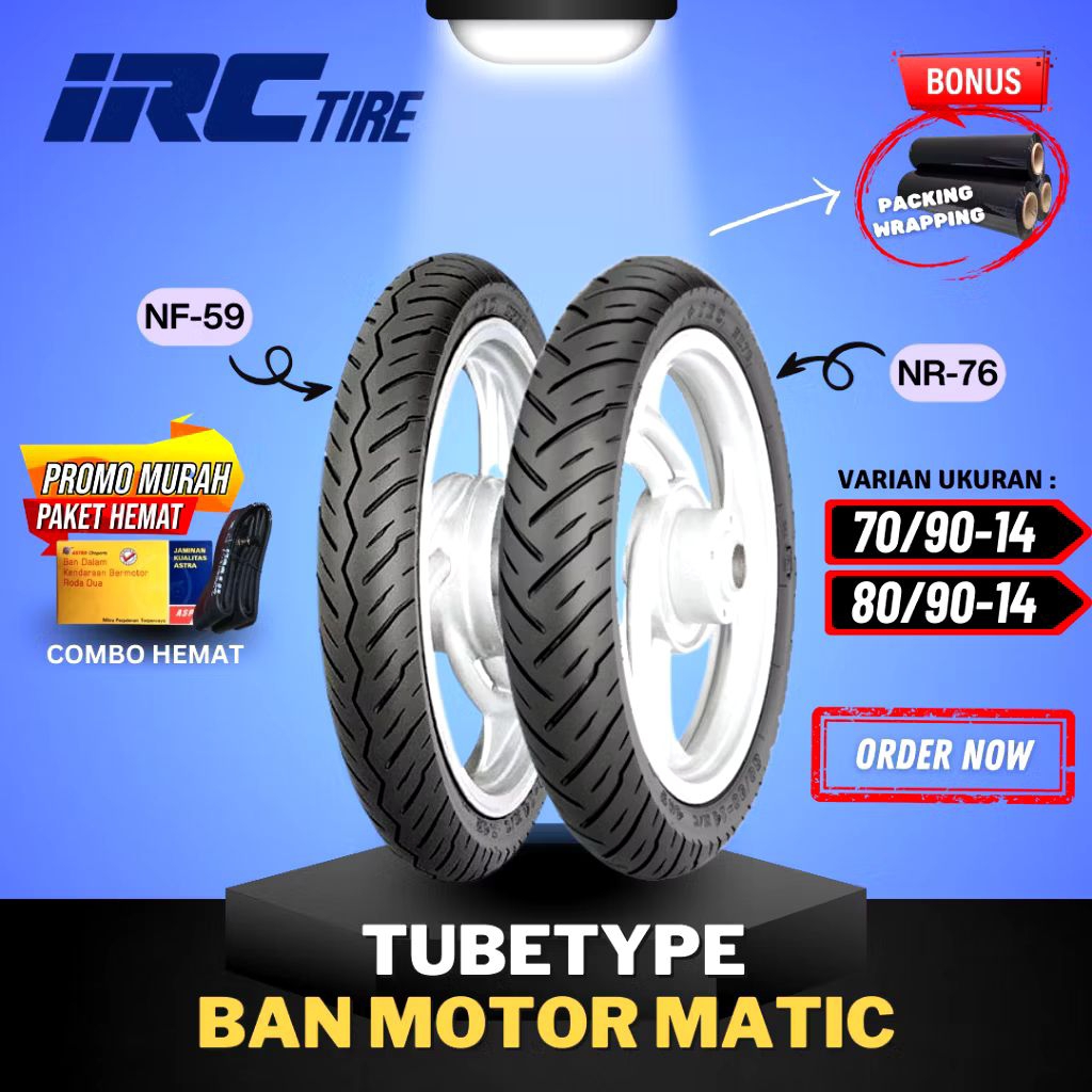 PROMO PAKET Ban Luar Depan Belakang Irc Nr73 80/90-14 90/90-14 Ring 14 Tubetype Matic Beat Spacy Sco
