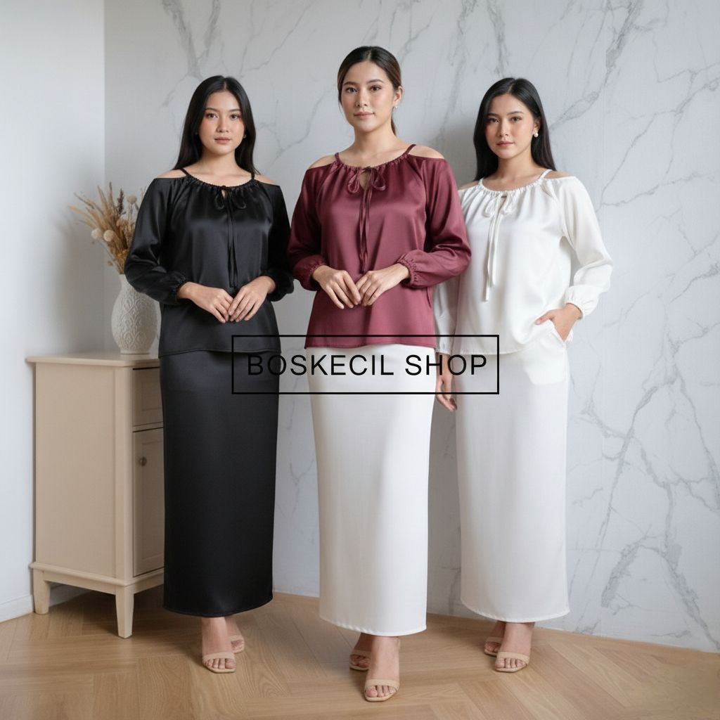 Blouse Wanita Cut Off Satin Silk Premium Korean Style Elegan Kekinian Atasan Blus Cewek Terbaru