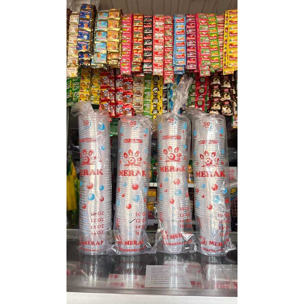 Gelas plastik Merak ukuran 10oz - 16oz | cup plastik merak