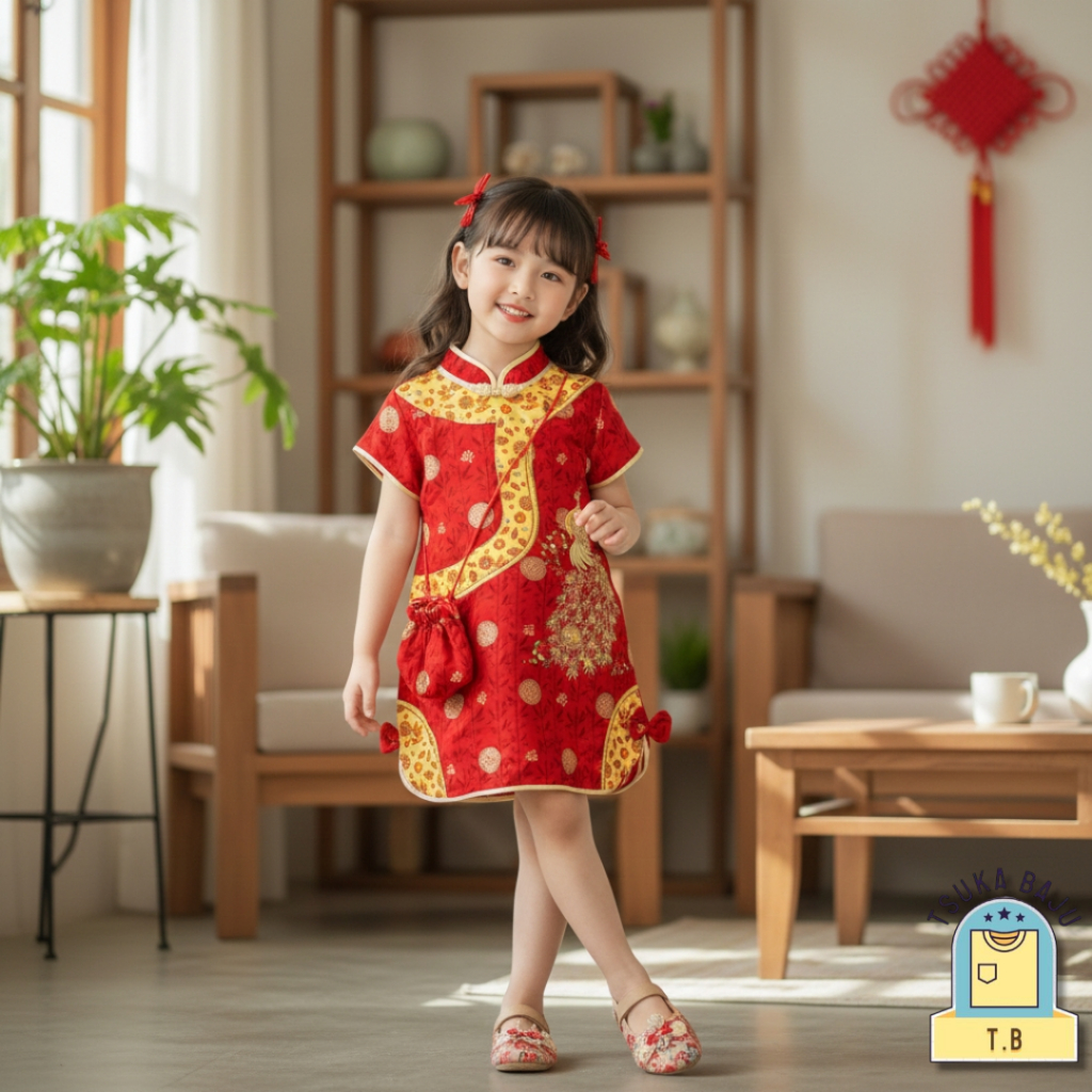 BAJU CINA Dress Terusan Merak Anak Perempuan CHEONGSAM IMLEK