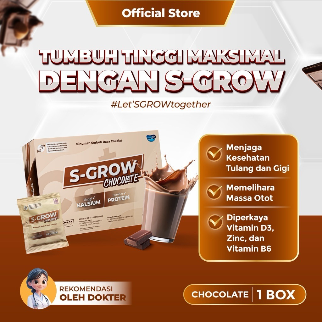 SGROW S GROW Peninggi Badan Terbaik Cokelat -1 BOX ( 10 Sachet) | coklat S-GROW
